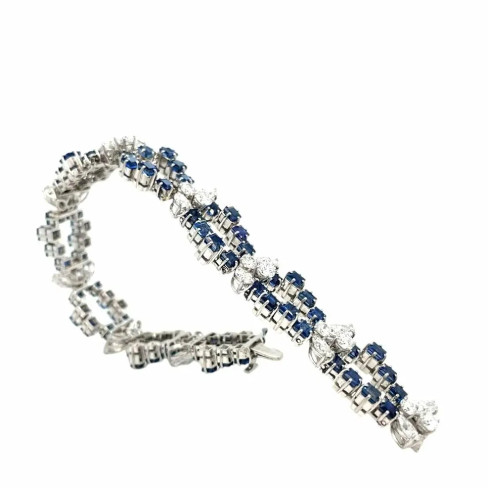 Bracelet rétro à maillons en saphir et diamant