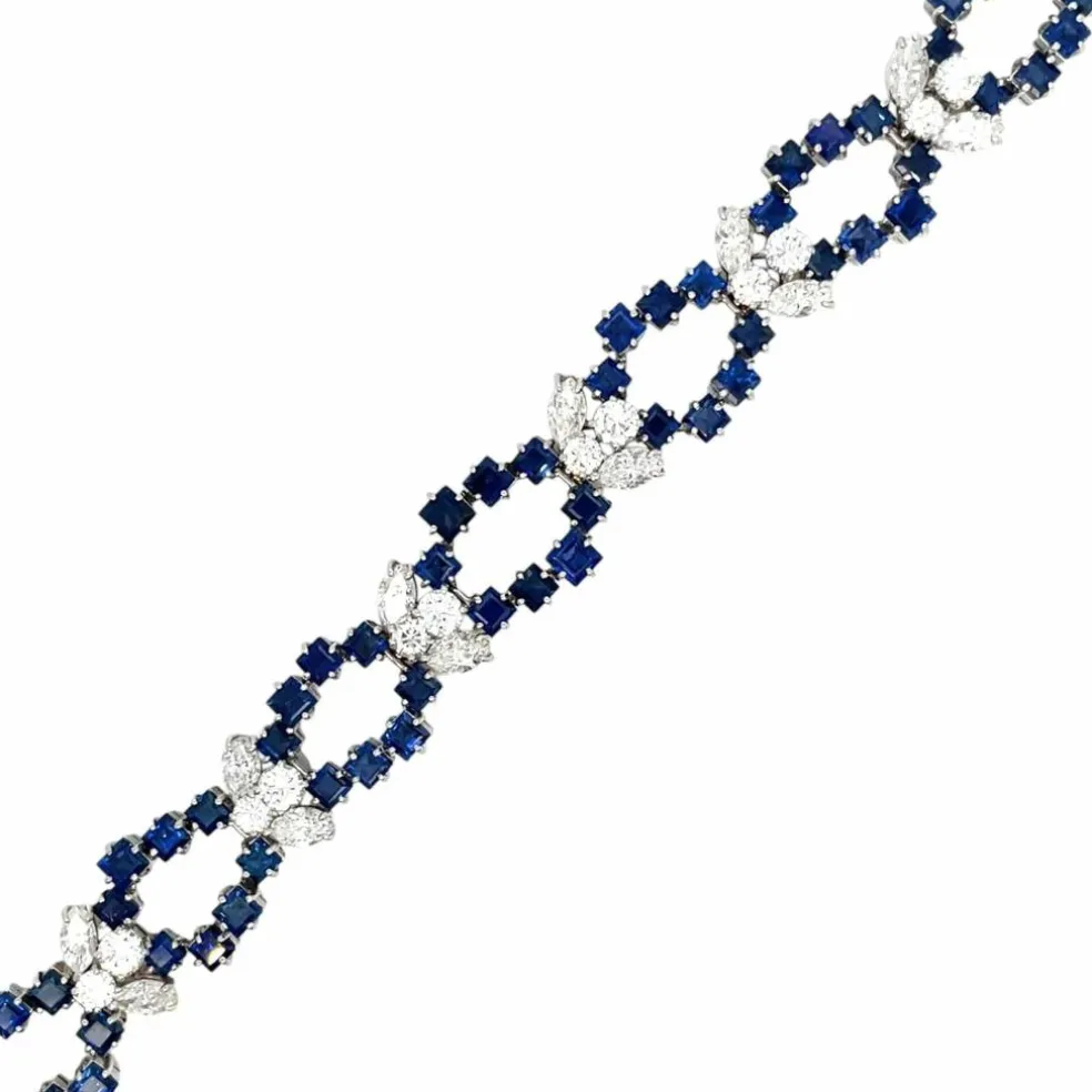 Bracelet rétro à maillons en saphir et diamant