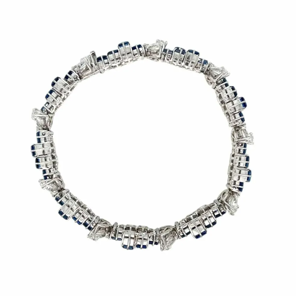 Bracelet rétro à maillons en saphir et diamant