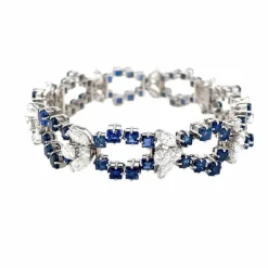 Bracelet rétro à maillons en saphir et diamant