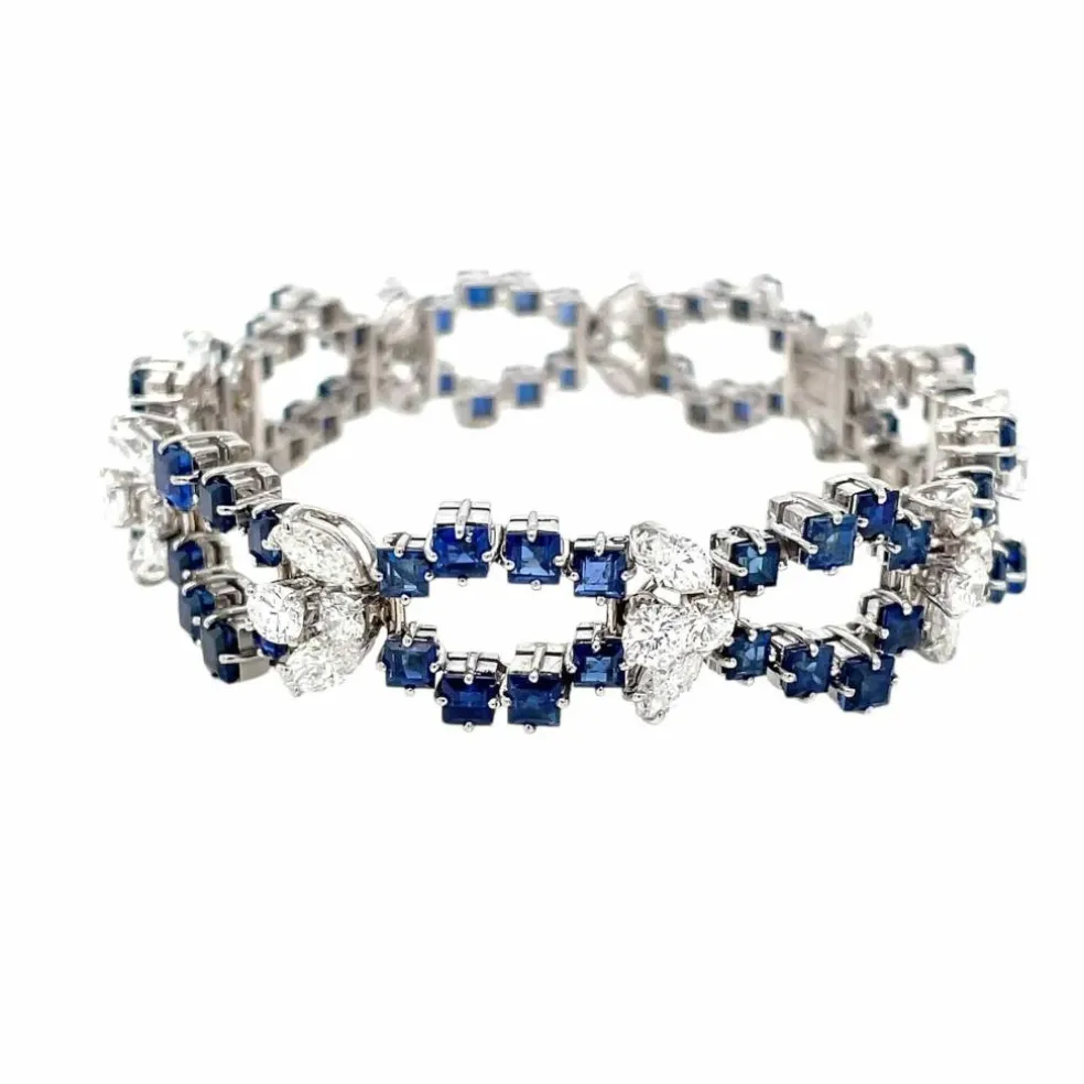 Bracelet rétro à maillons en saphir et diamant