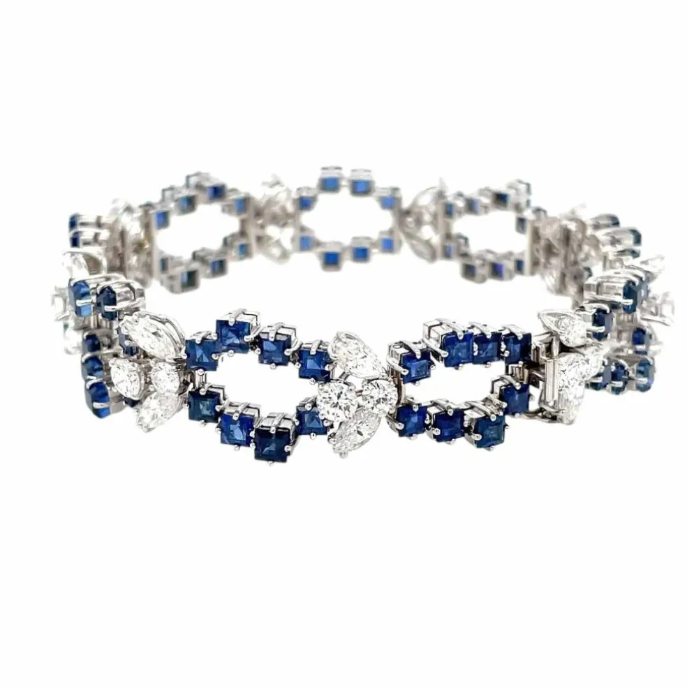 Bracelet rétro à maillons en saphir et diamant
