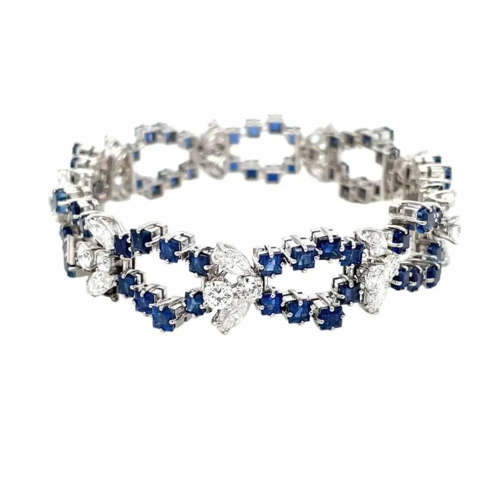 Bracelet rétro à maillons en saphir et diamant