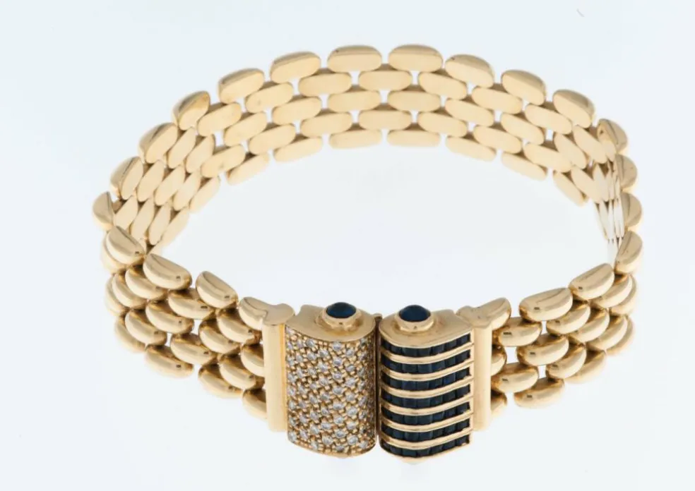 Bracelet Rétro en or jaune avec diamants et saphirs