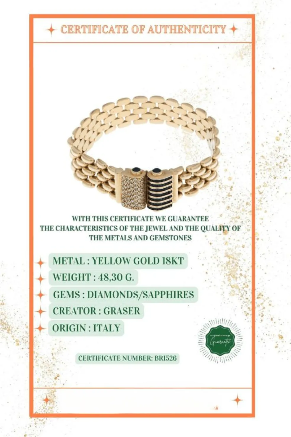 Bracelet Rétro en or jaune avec diamants et saphirs
