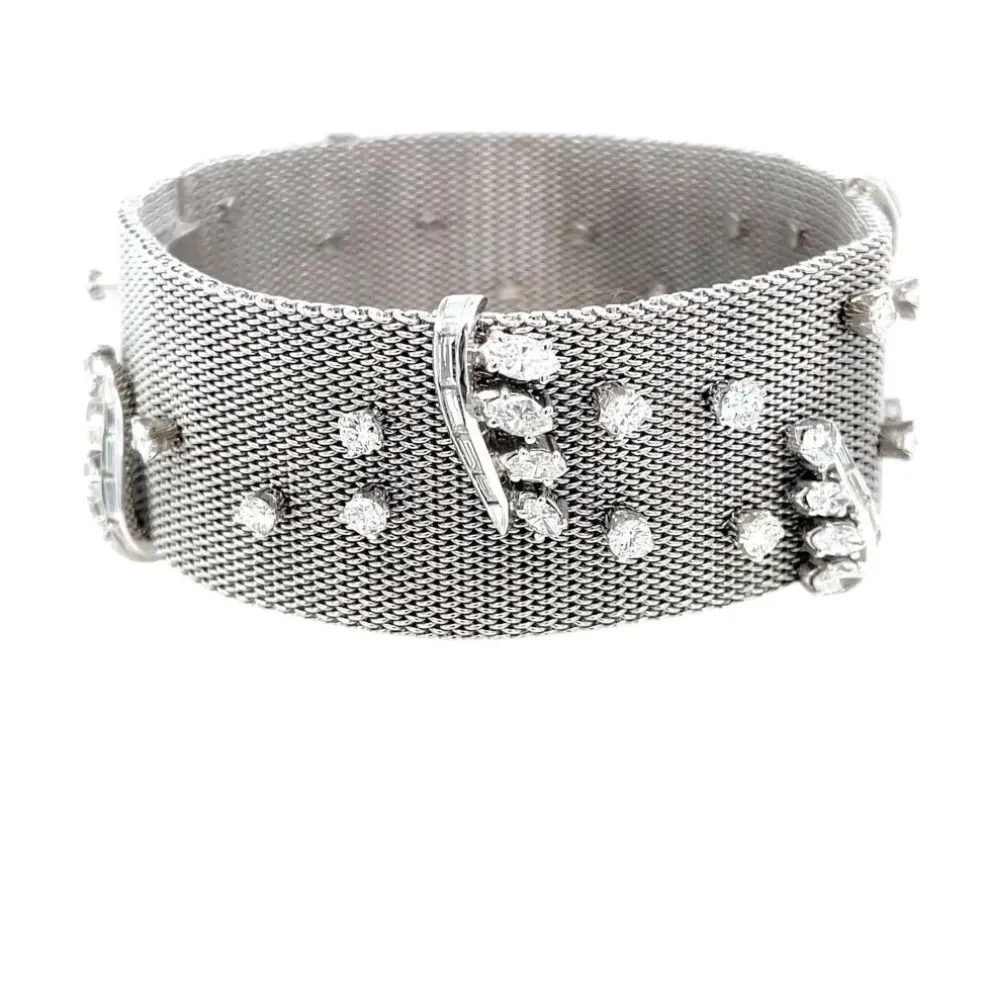 Bracelet rétro en tissu platine avec diamants de 7,50 ct