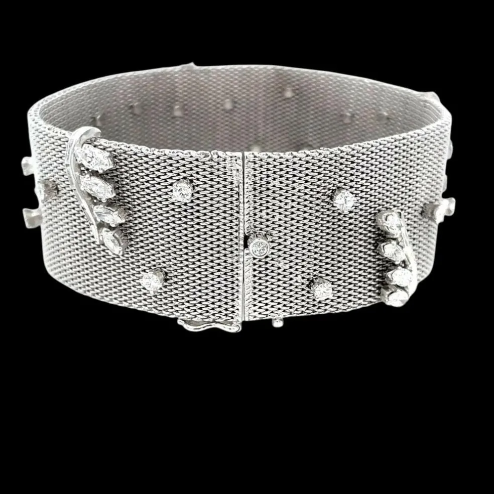 Bracelet rétro en tissu platine avec diamants de 7,50 ct