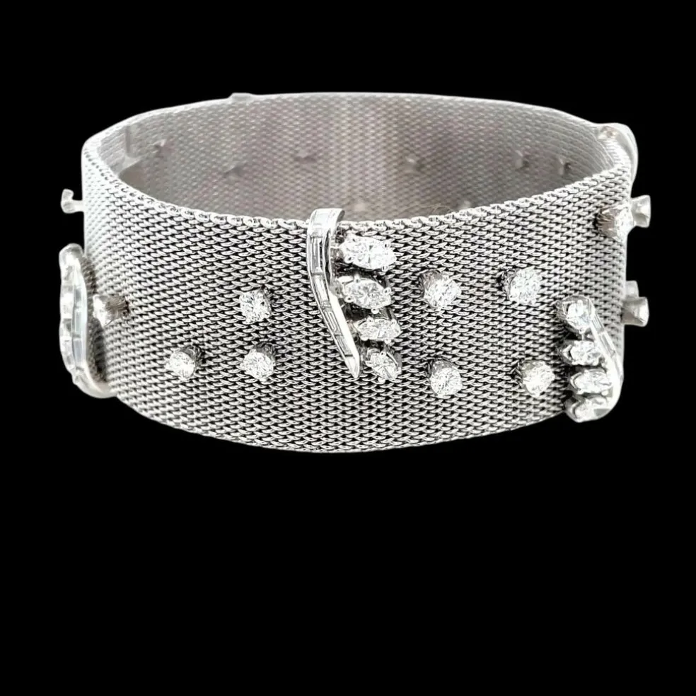 Bracelet rétro en tissu platine avec diamants de 7,50 ct