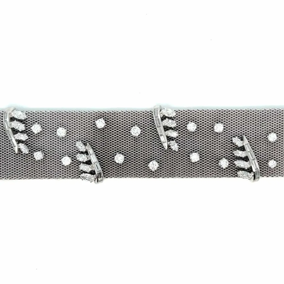 Bracelet rétro en tissu platine avec diamants de 7,50 ct