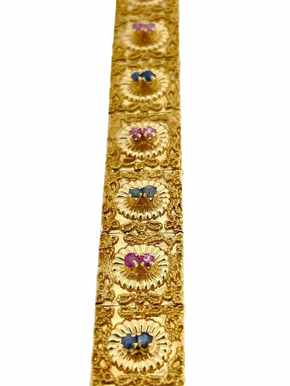 Bracelet rétro Brevetto en or jaune, rubis et saphirs
