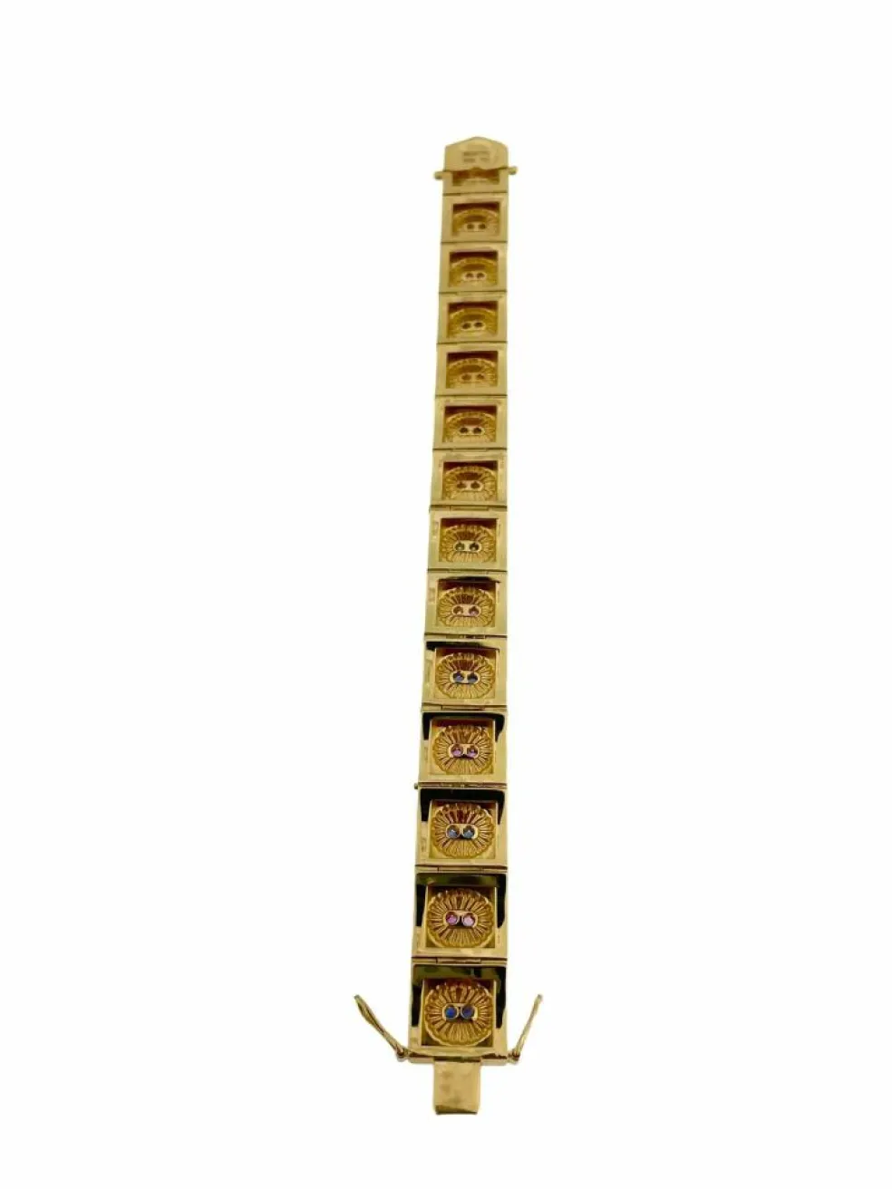 Bracelet rétro Brevetto en or jaune, rubis et saphirs