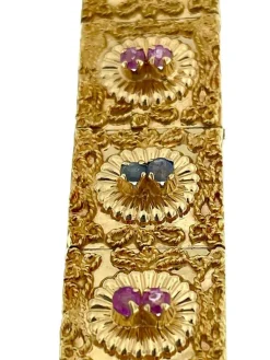 Bracelet rétro Brevetto en or jaune, rubis et saphirs