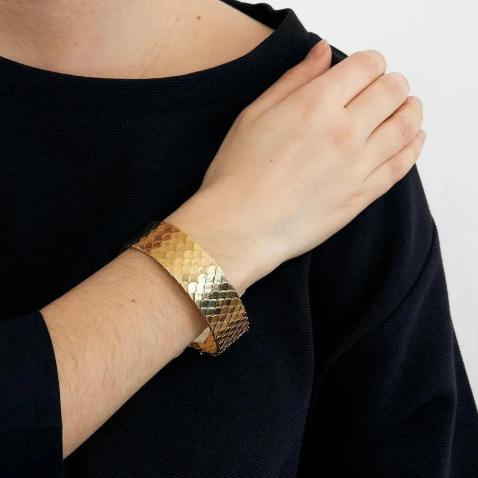 Bracelet ruban en or jaune à maille "nid d'abeille"