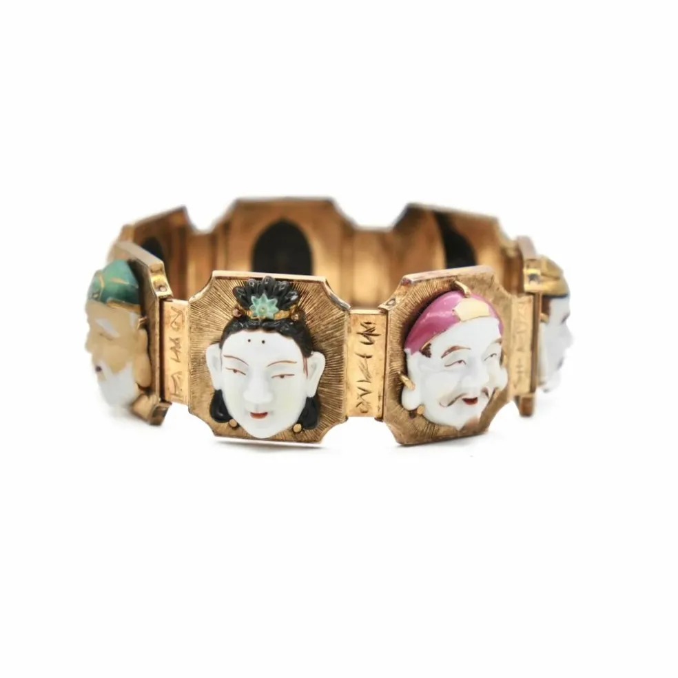 Bracelet "sept visages" Or jaune Céramique