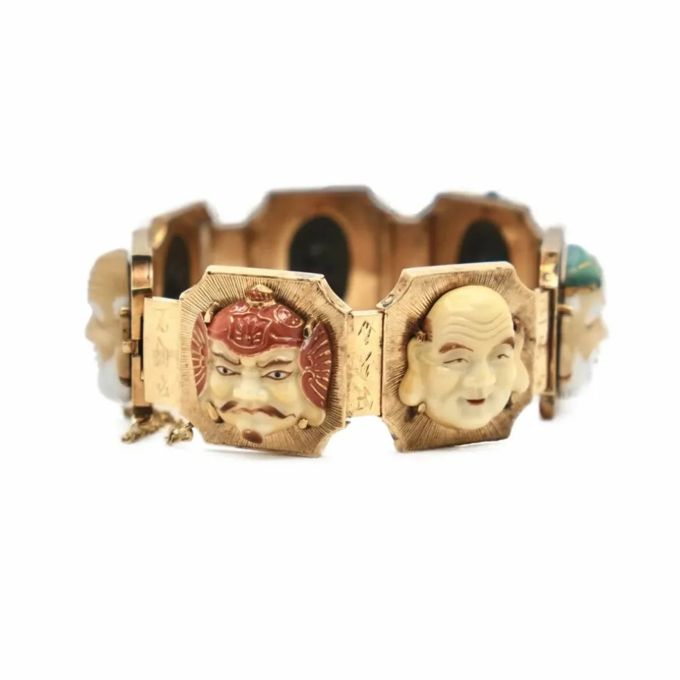 Bracelet "sept visages" Or jaune Céramique