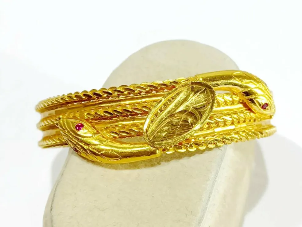 Bracelet serpent or jaune et rubis