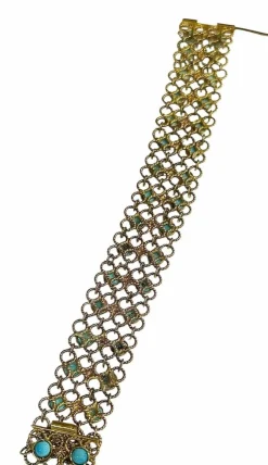 Bracelet souple en or 14 carats et turquoises