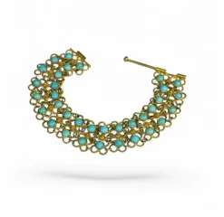 Bracelet souple en or 14 carats et turquoises