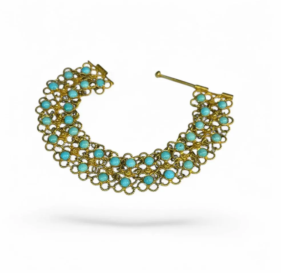Bracelet souple en or 14 carats et turquoises