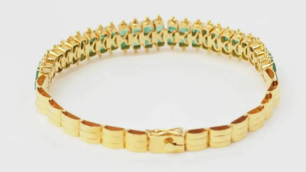 Bracelet souple en or jaune et émeraudes