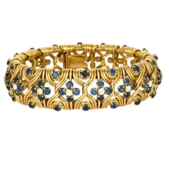 Bracelet souple or jaune, saphirs et diamants