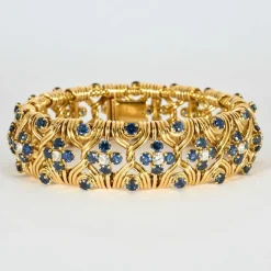 Bracelet souple or jaune, saphirs et diamants