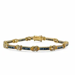 Bracelet souple or jaune, saphirs et croisillons