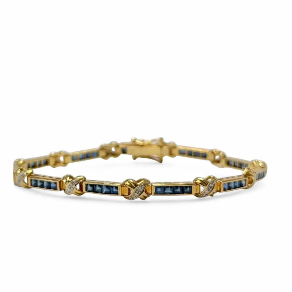 Bracelet souple or jaune, saphirs et croisillons