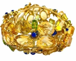 Bracelet Style americain, or jaunet citrines, péridots et lapis lazuli