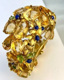 Bracelet Style americain, or jaunet citrines, péridots et lapis lazuli