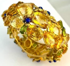 Bracelet Style americain, or jaunet citrines, péridots et lapis lazuli