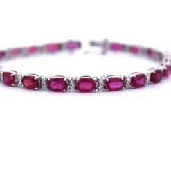 Bracelet Tennis - Or Blanc - Rubis et Diamants