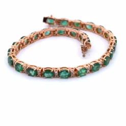 Bracelet Tennis - Or Rose - Émeraudes et Diamants