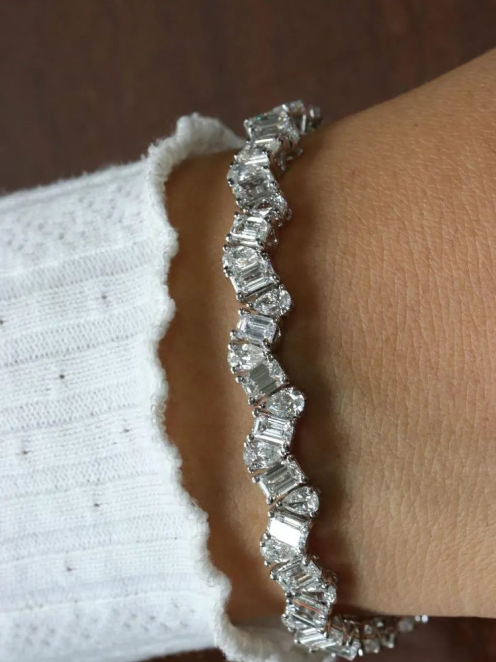 Bracelet Tennis Diamants taille émeraude et poire