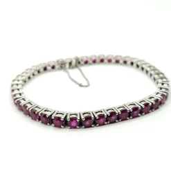 Bracelet Tennis or blanc serti de rubis