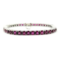 Bracelet Tennis or blanc serti de rubis