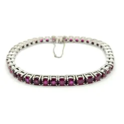 Bracelet Tennis or blanc serti de rubis