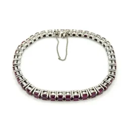 Bracelet Tennis or blanc serti de rubis