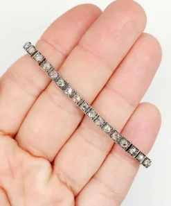 Bracelet tennis or jaune et argent, 3,00 cts diamant taille rose (circa 1900)