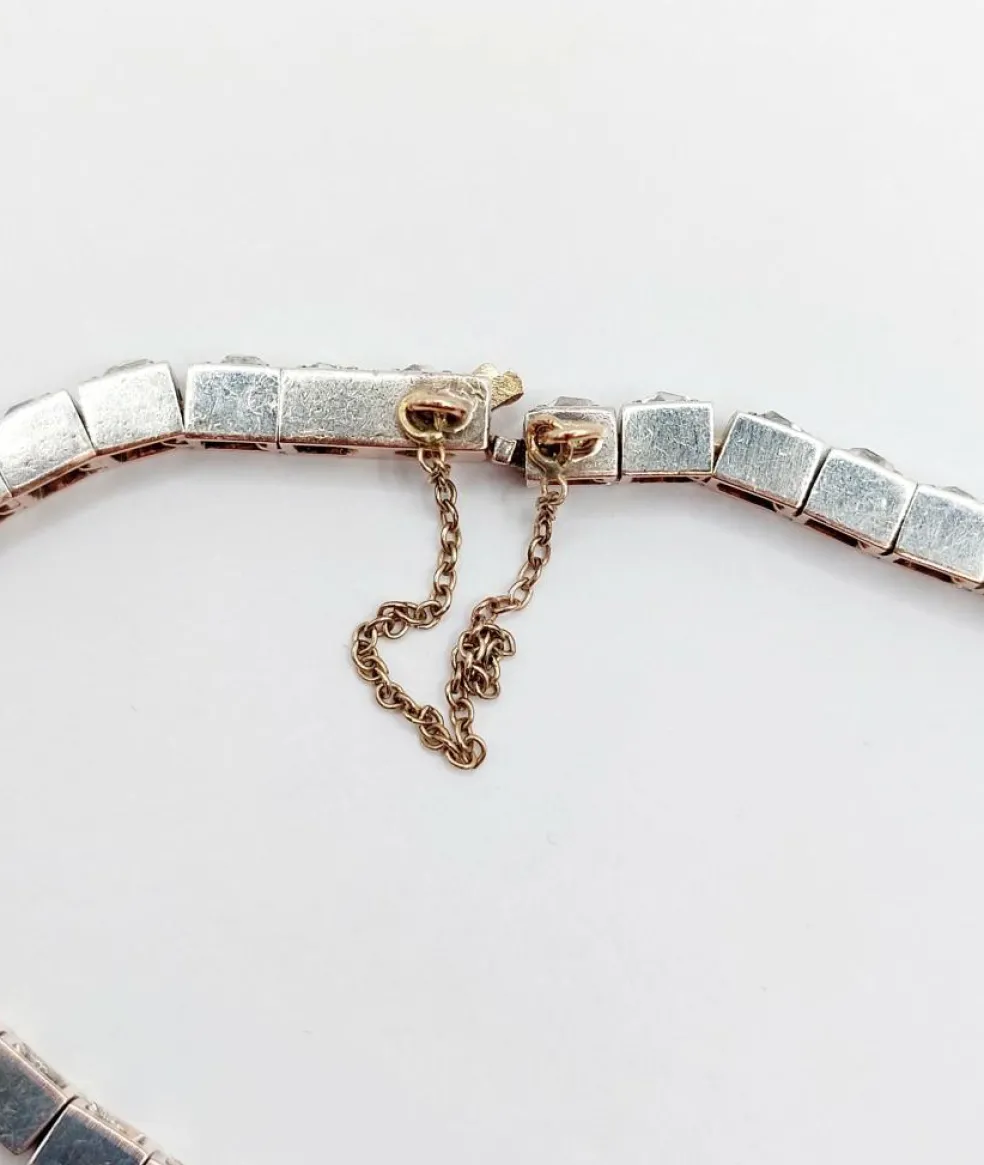 Bracelet tennis or jaune et argent, 3,00 cts diamant taille rose (circa 1900)