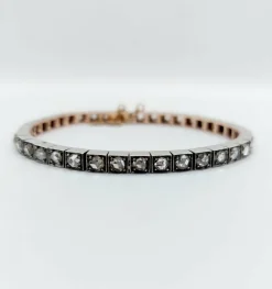 Bracelet tennis or jaune et argent, 3,00 cts diamant taille rose (circa 1900)
