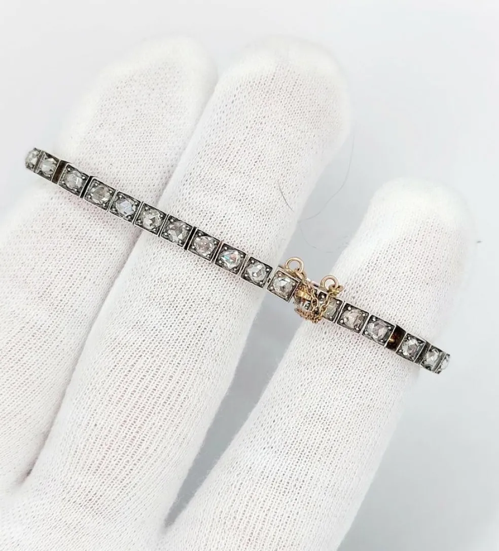 Bracelet tennis or jaune et argent, 3,00 cts diamant taille rose (circa 1900)