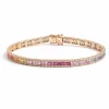 Bracelet Tennis Saphirs Arc-En-Ciel & Diamants Or Rose