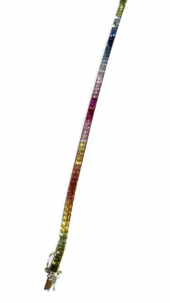 Bracelet Tennis saphirs arc en ciel sur or blanc 18 carats