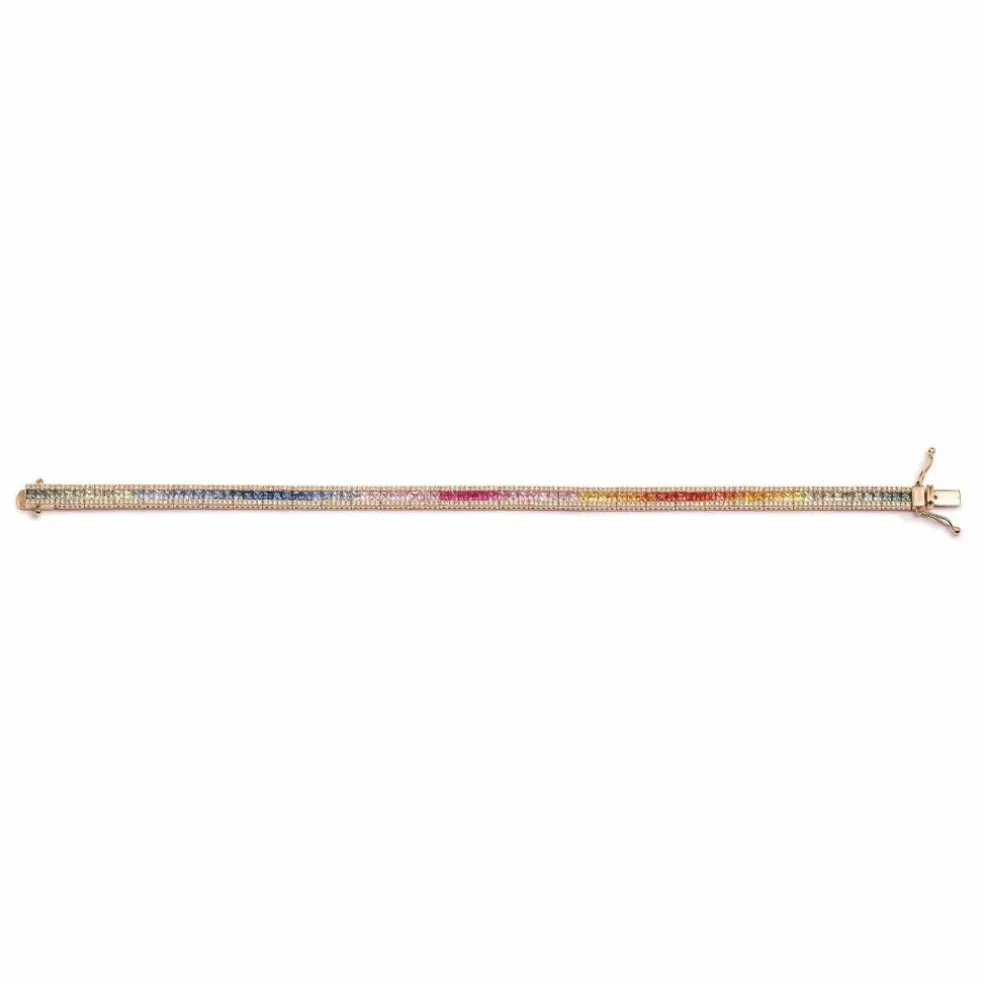 Bracelet Tennis Saphirs Arc-En-Ciel & Diamants Or Rose