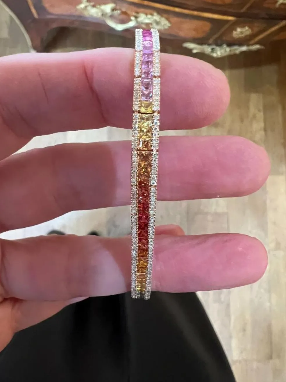 Bracelet Tennis Saphirs Arc-En-Ciel & Diamants Or Rose