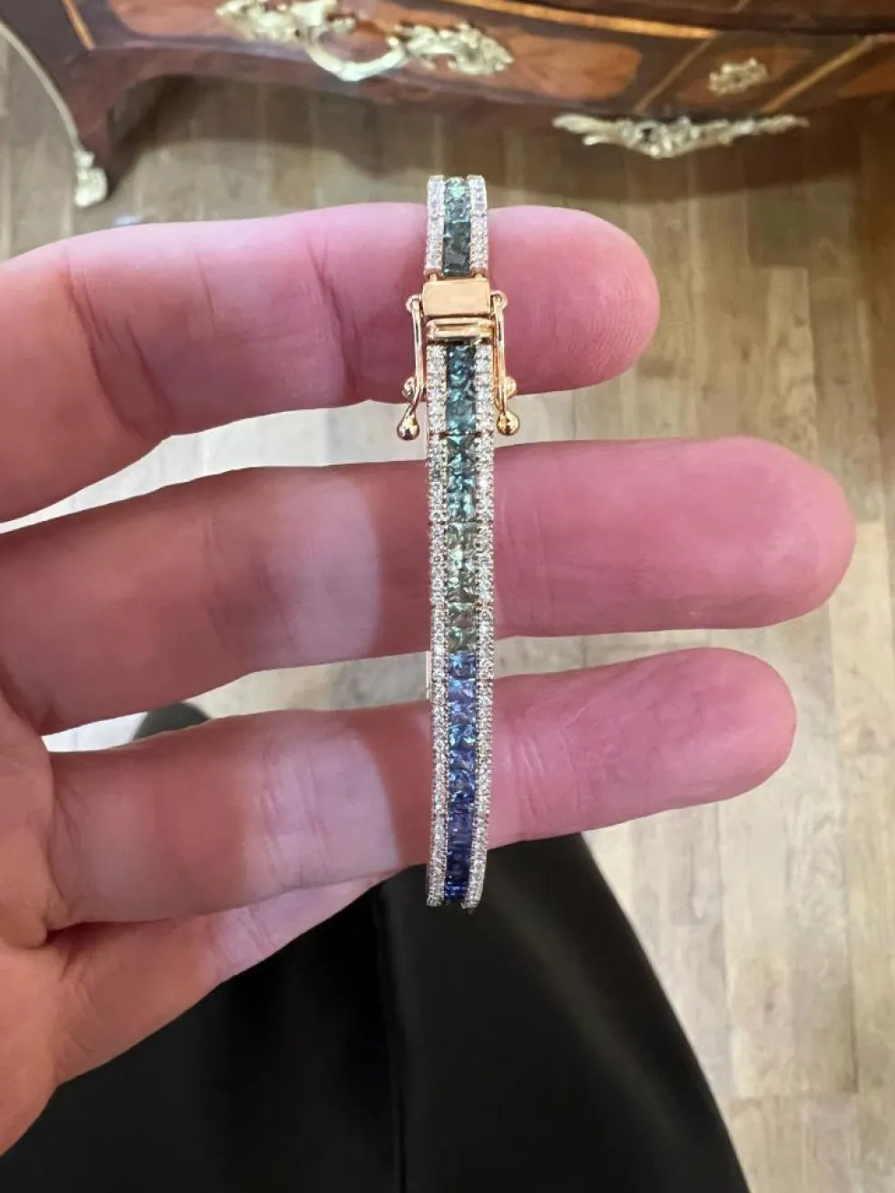 Bracelet Tennis Saphirs Arc-En-Ciel & Diamants Or Rose