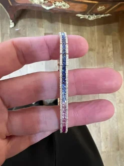 Bracelet Tennis Saphirs Arc-En-Ciel & Diamants Or Rose
