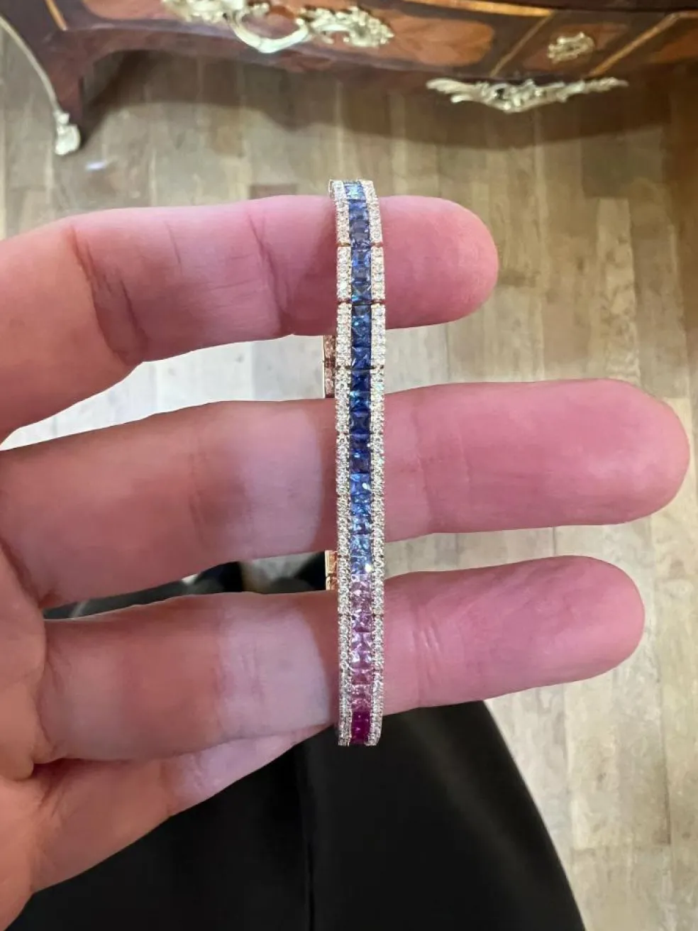 Bracelet Tennis Saphirs Arc-En-Ciel & Diamants Or Rose