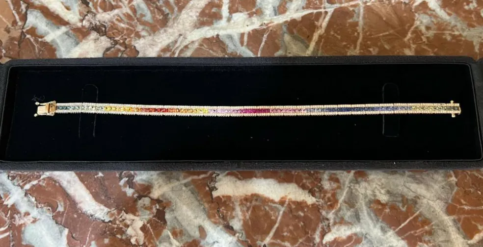 Bracelet Tennis Saphirs Arc-En-Ciel & Diamants Or Rose